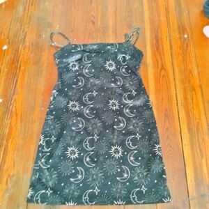Black Slip Dress with Celestial Print
